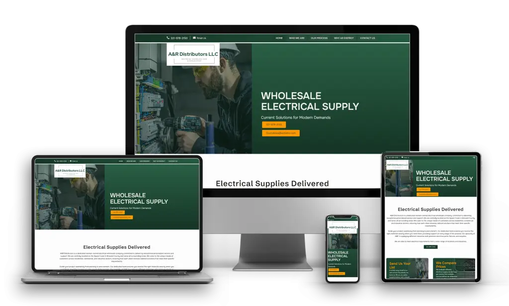 A&R Electrical Distributors website design shown on desktop, laptop, tablet and phone