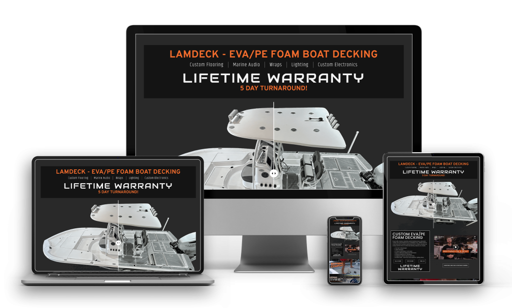 LAMdeck website design shown on desktop, laptop, tablet and phone